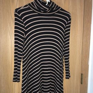 Striped turtleneck dress, three quarter sleeved